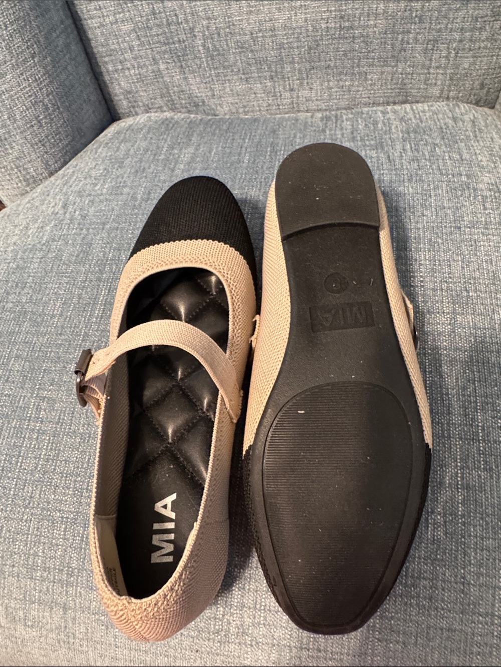 MIA Beige and Black Knit Mary Jane Flats with Buckle Strap - Picture 3 of 3